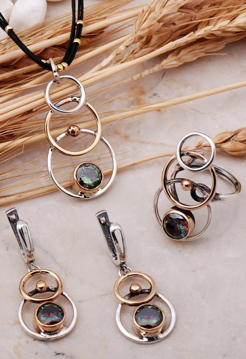 Mistik Topaz Taşlı Tasarım Elişi Gümüş Set 2442
