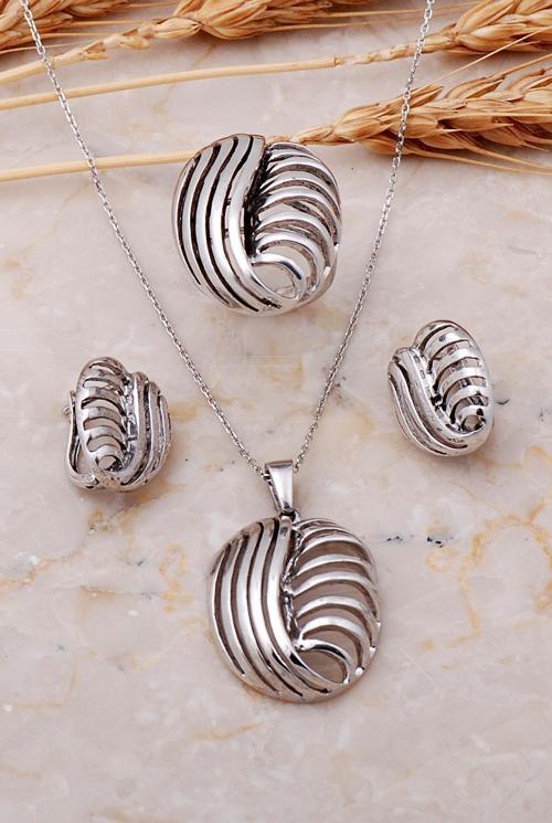 Tasarım Rodyumlu Gümüş Set 2519