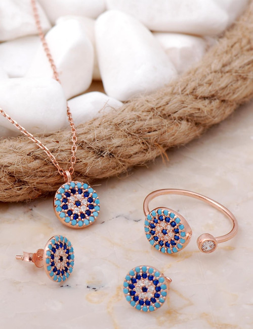 Göz Tasarım Rose Gümüş Set 2540