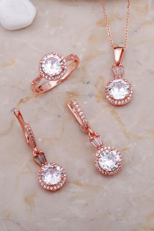 Rose Tektaş Gümüş Set 2596