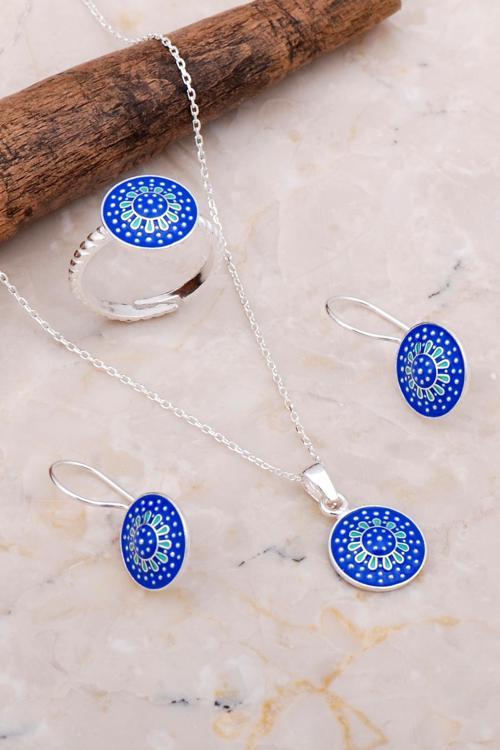 Anadolu Motifli Mineli Elişi Gümüş Set 2651