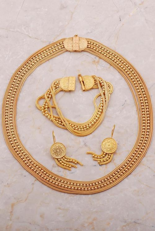 Midyat Hasırı Tasarım Elişi Altın Kaplama Gümüş Set 2669