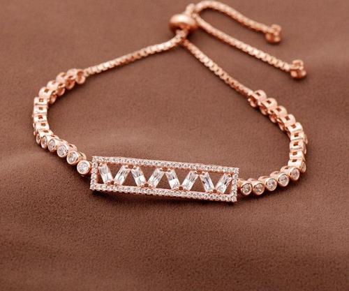 Baget Taşlı Su Yolu Tasarım Asansörlü Rose Gümüş Bileklik 1765