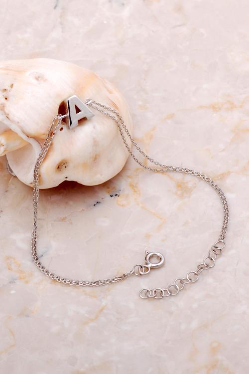 A Harfi Rodyumlu Gümüş Bileklik 4191