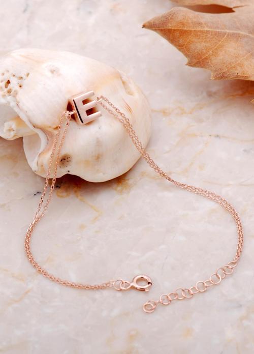 E Harfi Rose Gümüş Bileklik 4201