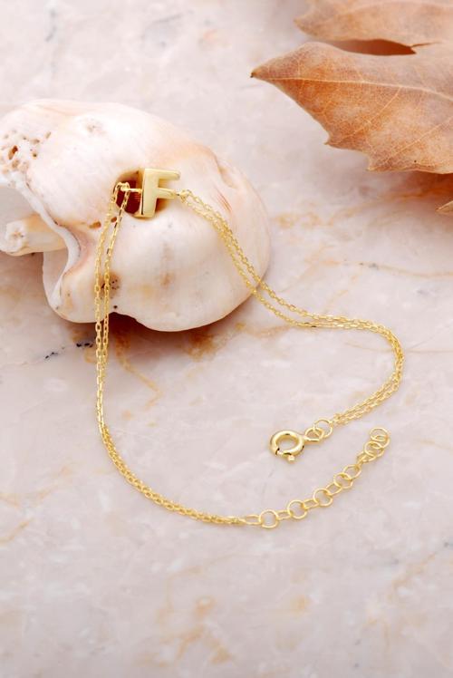 F Harfi Altın Kaplama Gümüş Bileklik 4205