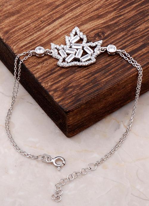 Çınar Ağacı Yaprağı Baget Taşlı Gümüş Bileklik 3389