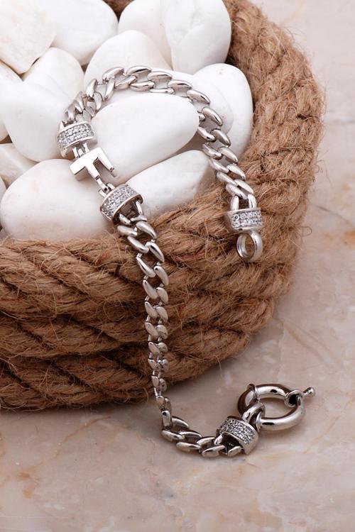 F Harfli Gurmet Rodyumlu Gümüş Bileklik 4055