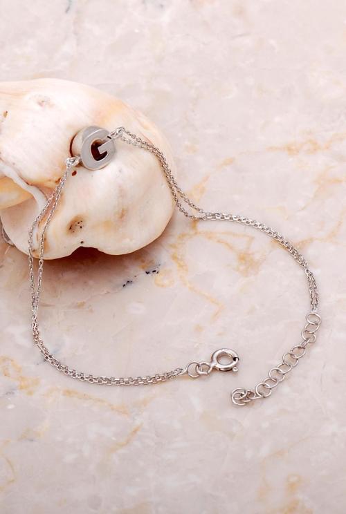 G Harfi Rodyumlu Gümüş Bileklik 4209