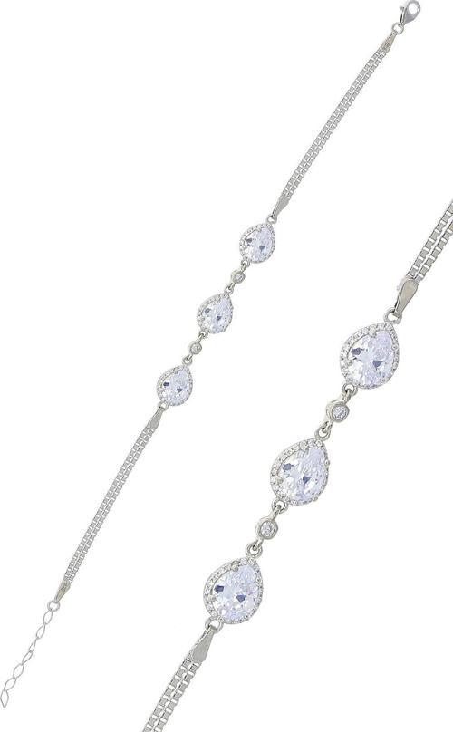 Damla Taşlı Pırlanta Montürlü Rodyumlu Gümüş Bileklik 3769