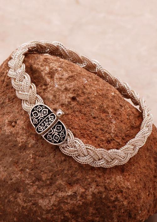 Anadolu Motifli 19 Cm Hasır Örgü Elişi Gümüş Erkek Bileklik 4361
