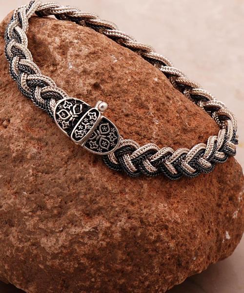 Anadolu Motifli 20 Cm Örgü Hasır Elişi Gümüş Erkek Bileklik 4354