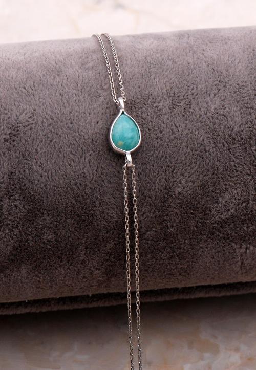 Doğal Amazonit Taşlı Damla Mini Rodyumlu Gümüş Bileklik 4114