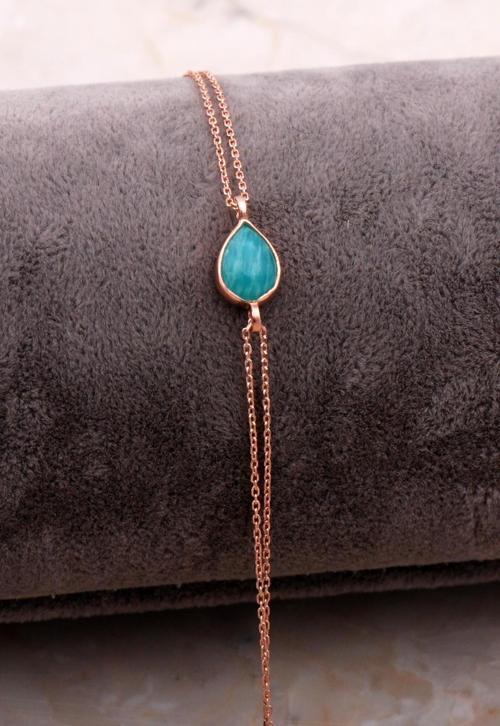 Doğal Amazonit Taşlı Damla Mini Rose Gümüş Bileklik 4116