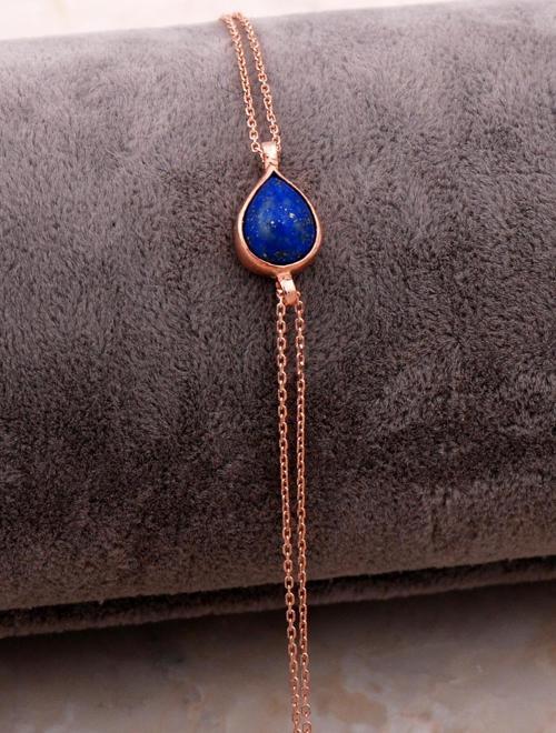 Doğal Lapis Lazuli Taşlı Damla Mini Rose Gümüş Bileklik 4125
