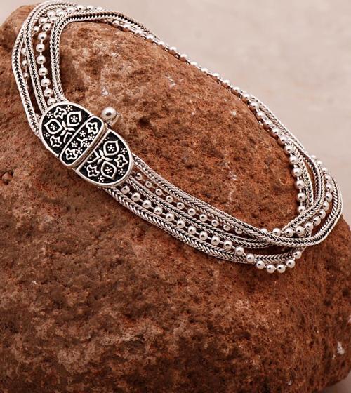 Anadolu Motifli Hasır Elişi Oksitli Tasarım Gümüş Bileklik 4308