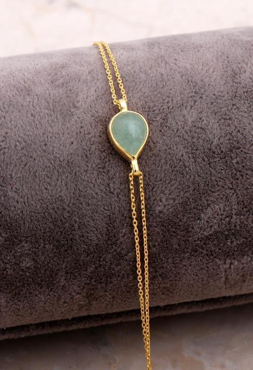 Doğal Prenhit Taşlı Damla Mini Altın Yaldızlı Gümüş Bileklik 4133