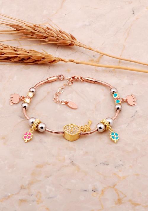 Kalp Tasarım Rose Mineli Gümüş Şans Bileklik 4526