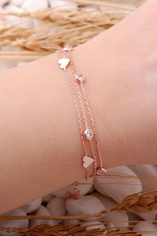 Kalpli Rose Gümüş Taşlı Bileklik 3916