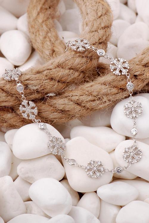 Kar Tanesi Rodyumlu Gümüş Bileklik 3911