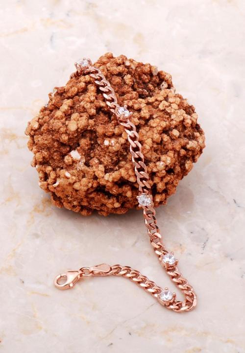 Gurmet Taşlı Rose Gümüş Zincir Bileklik 3588