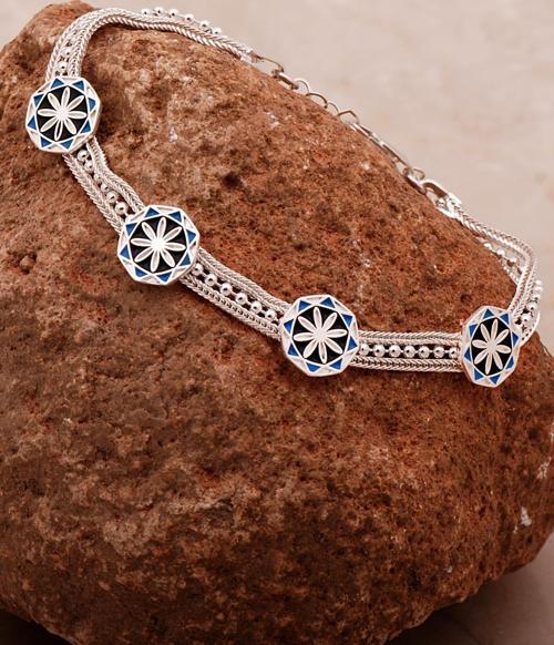 Anadolu Motifli Mineli Hasır Elişi Tasarım Gümüş Bileklik 4350