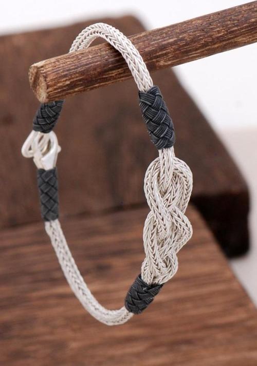 Kazaziye El Sarması Oksitli Gümüş Bileklik 3144