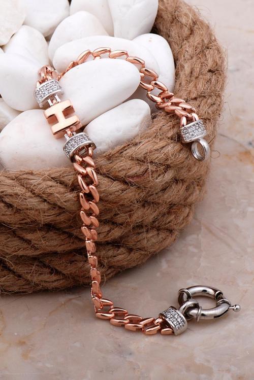 H Harfli Gumet Rose Gümüş Bileklik 4061
