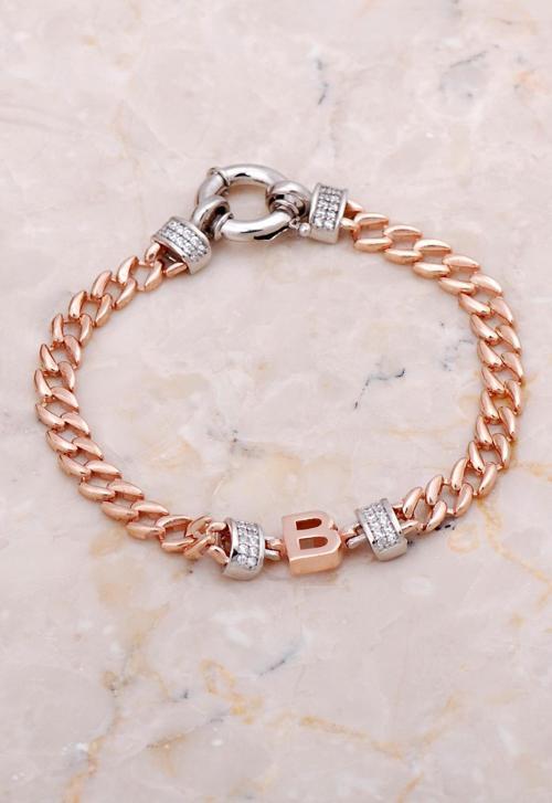 B Harfi Gurmet Rose Gümüş Bileklik 4265