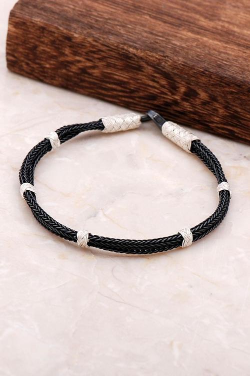 Kazaziye İşlemeli El Sarması Gümüş Bileklik 3264