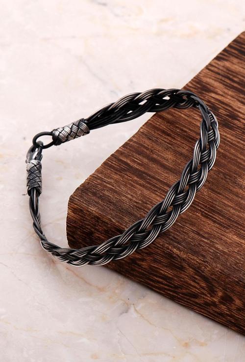 Kazaziye İşlemeli El Sarması Gümüş Erkek Bileklik 3277