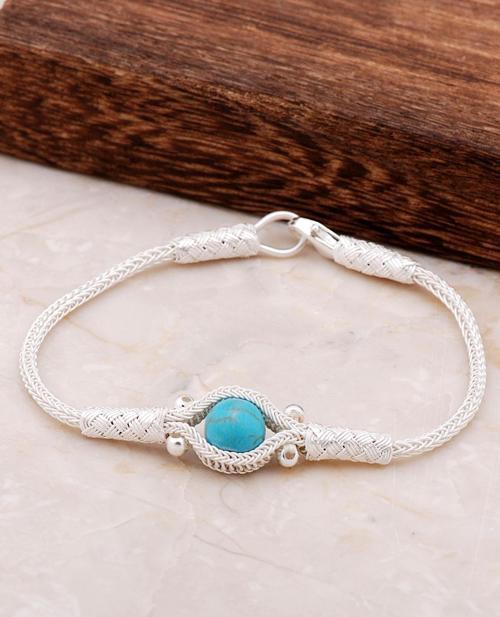Kazaziye İşlemeli Turkuaz Gümüş Bileklik 3260