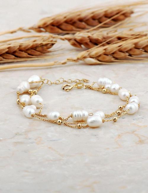 İnci Altın Kaplama Üç Sıra Gümüş Bileklik 4739