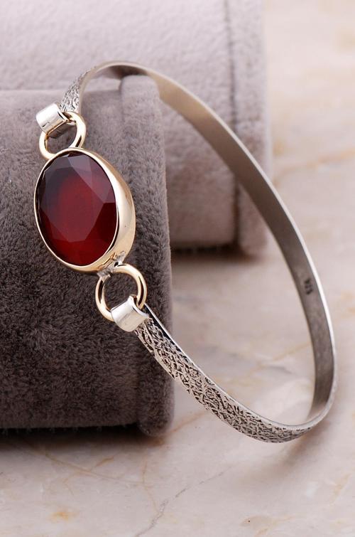 Kök Yakut Dövme Elişi Tasarım Gümüş Bilezik 3796