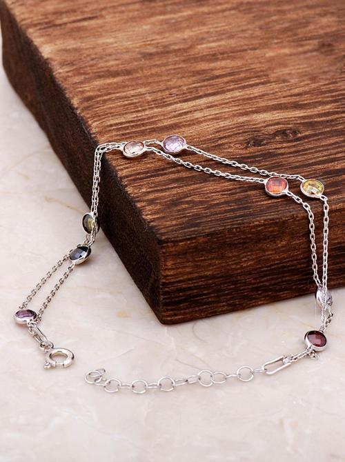 Mix Sıra Taşlı Tasarım Gümüş Bileklik 3233