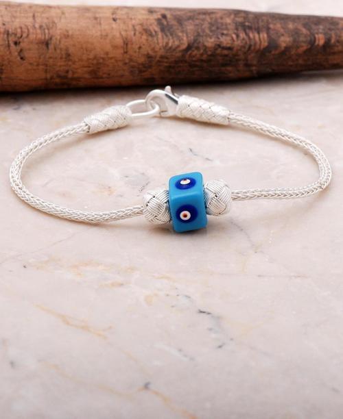 Kazaziye İşlemeli Nazar Boncuklu Gümüş Bileklik 3540