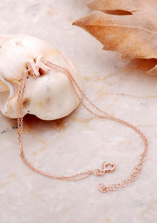 K Harfi Rose Gümüş Bileklik 4219