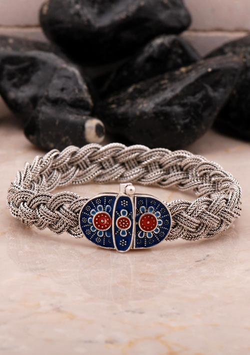 Midyat Hasır Telkari Örme Mineli Oksitli Gümüş Bileklik 4540