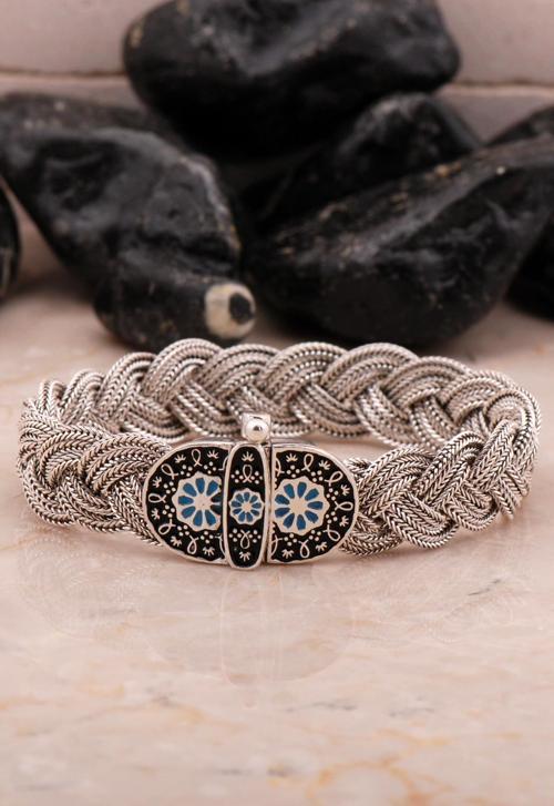 Midyat Hasır Telkari Örme Mineli Oksitli Gümüş Bileklik 4544