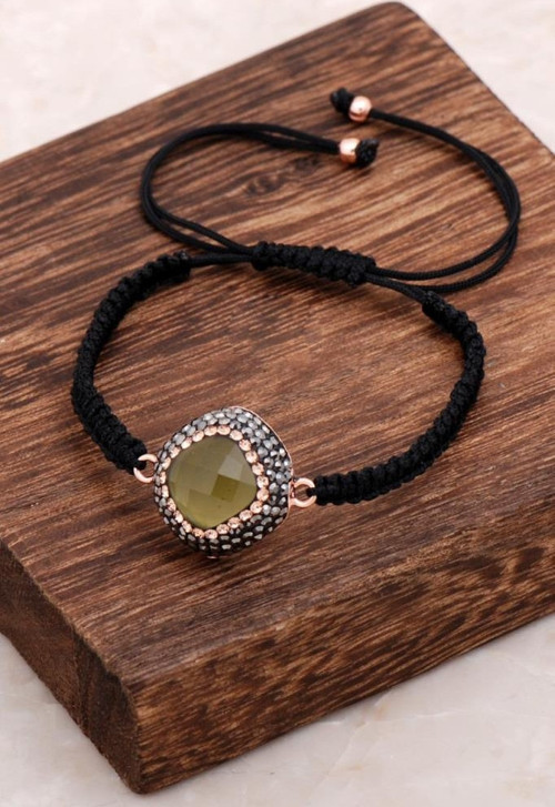 Peridot Taşlı Makrome Rose Gümüş Bileklik 3044