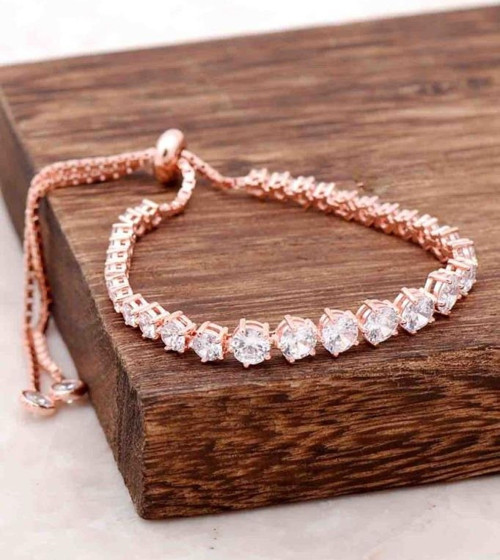 Zirkon Taşlı Rose Gümüş Su Yolu Bileklik 1731