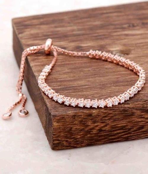 Zirkon Taşlı Rose Gümüş Su Yolu Bileklik 1733