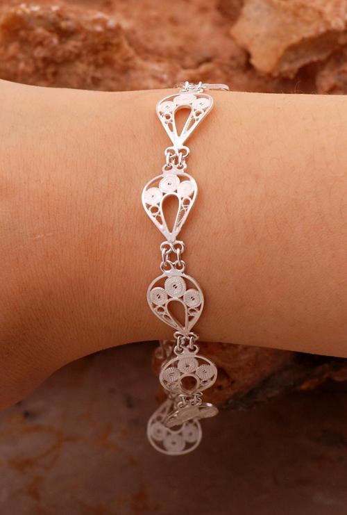 Telkari İşlemeli Damla Gümüş Bileklik 4409