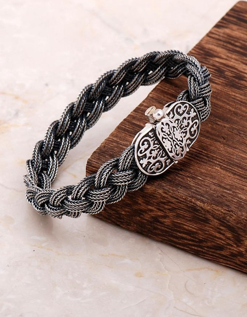 Midyat Hasırı Sarma Tasarım Gümüş Bileklik 3254