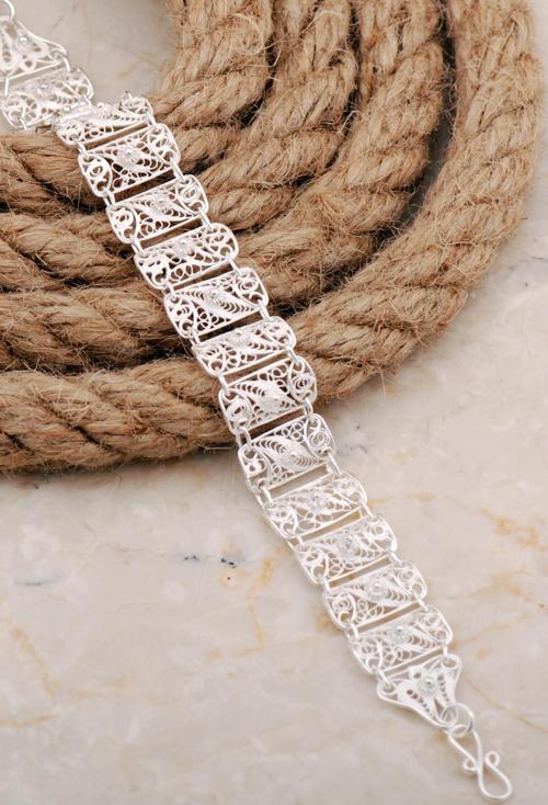 Midyat Telkari Sanatı İşlemeli Elişi Tasarım Gümüş Bileklik 4684