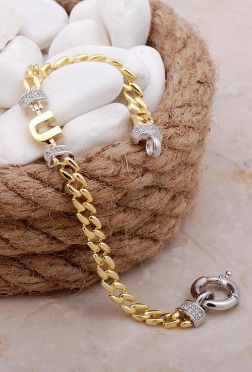 U Harfli Gurmet Altın Yaldızlı Gümüş Bileklik 4093