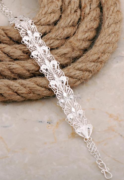 Midyat Telkari Sanatı İşlemeli Elişi Tasarım Gümüş Bileklik 4685