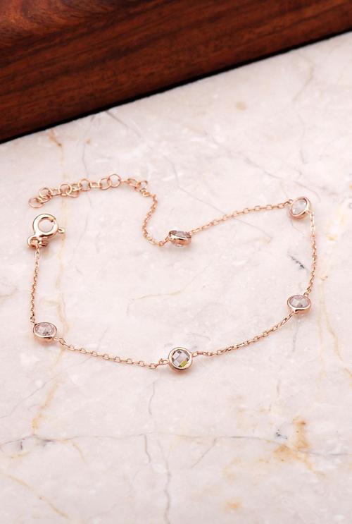 Sıra Taşlı Rose Gümüş Zincir Bileklik 3527