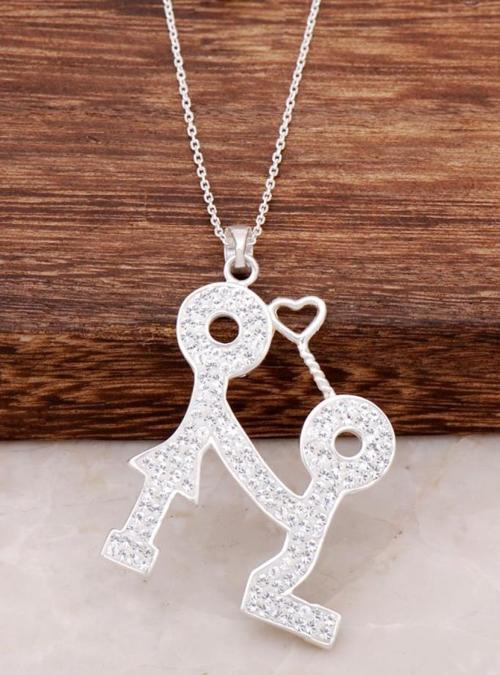 Swarovski Taşlı Çöp Adam Gümüş Kolye 1807