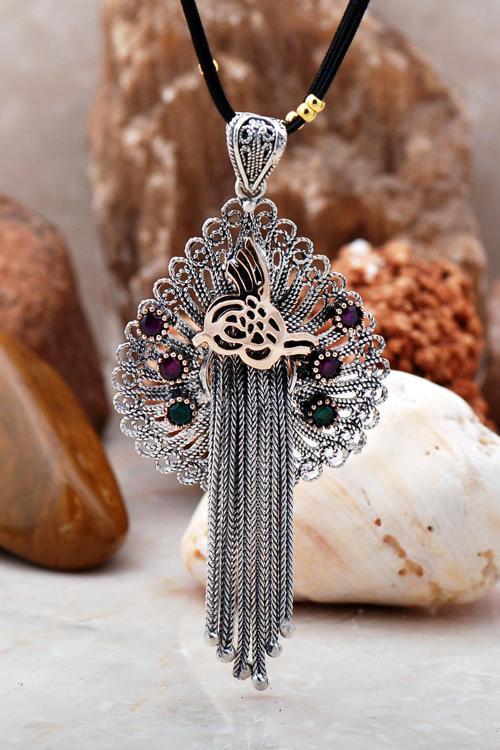 Osmanlı Tuğralı Telkari El Yapımı Gümüş Kolye 2035